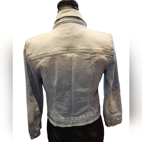 Miss Me Cropped Stone Wash Denim Med Jacket Rhinestones and Lace - Picture 7 of 15